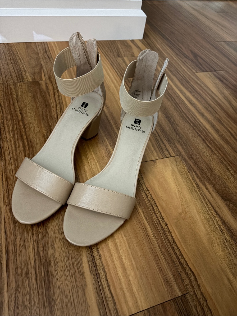 White Mountain Nude Ankle-Strap Block Heels